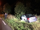 De auto van Stegeman belandde naast de weg tegen een boompje.