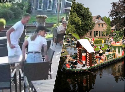 Stelletje op terras holt stiekem weg zonder te betalen, boze eigenaar nagelt ze aan schandpaal