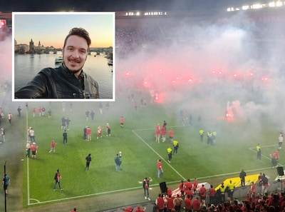 Sebastiaan uit Hellendoorn stond tussen harde kern Slavia bij ontspoorde derby van Praag: ‘Drie minu