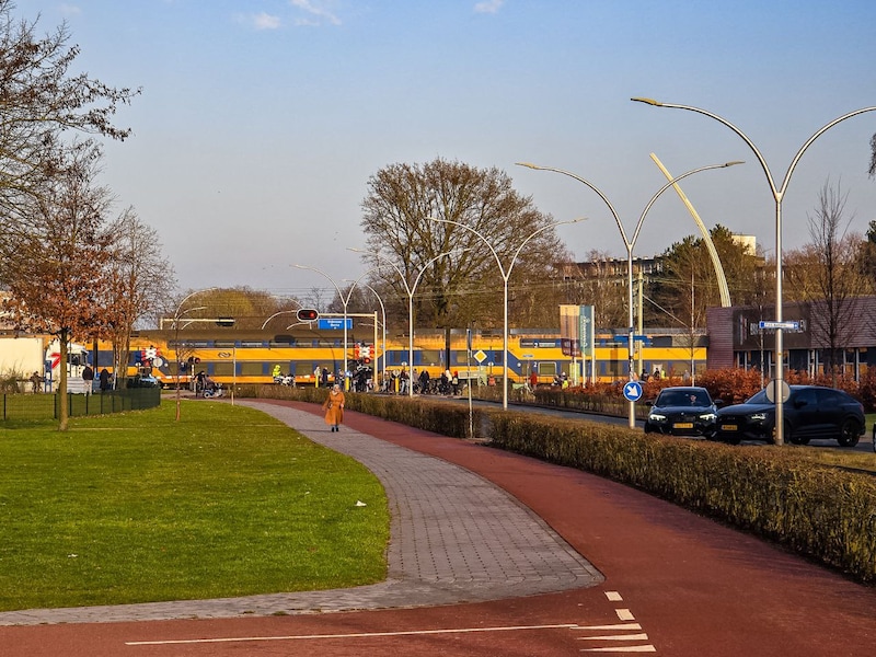 De stilstaande trein na een ‘aanrijding met een persoon’ in Hengelo afgelopen week. 