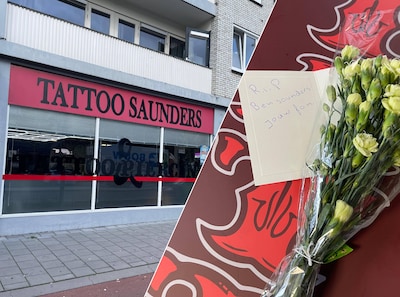 Bloemen voor deur van Tattoo Saunders in Enschede voor overleden Ben: ‘Heel triest’