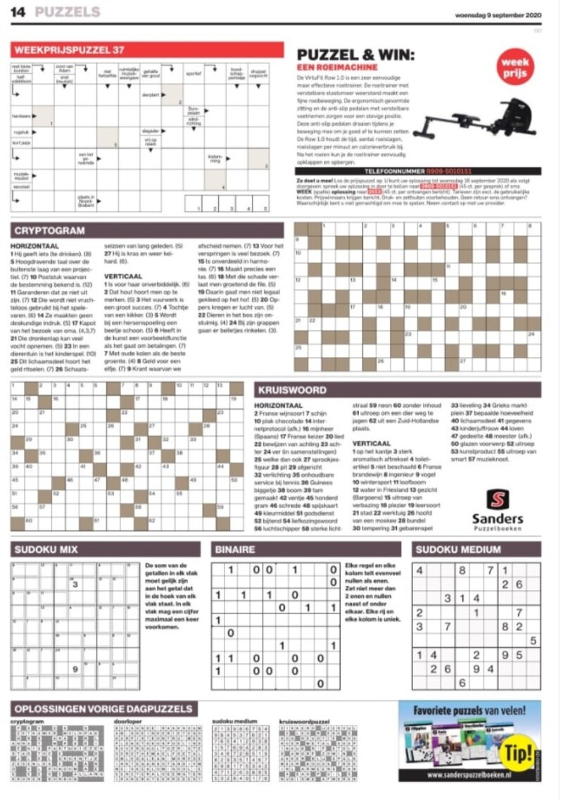 De puzzelpagina met cryptogram uit de krant van woensdag 9 september |  Enschede e.o. | Tubantia.nl